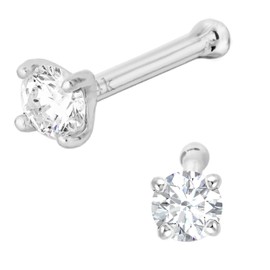 2.5mm Diamond Nose Bone Nose Stud 14K White Gold 20G Nose Ring Stud Unisex Ball-end Diamond Nose Stud NSBN20G-25WDWG