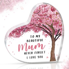 Gleevara Gifts for Mum, Mum Birthday Gifts from Daughter Son, Heart-Shaped Plaque Desk Decor Mum Presents, Christmas Mothers Day Mum Gifts
