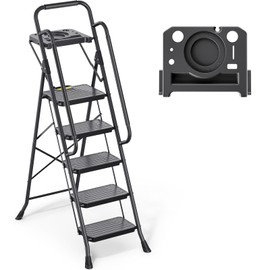 TOOLF Step Ladder, Sturdy Steel Step Stool with Anti-Slip Wide Pedals, Handrail, Safe-Lock Design, Folding Portable Ladder for Multi-Purpose, Home, Kitchen (5 Step Ladder)