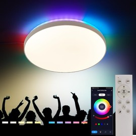BRAVECOW LED Ceiling Light, RGB Atmosphere Smart Ceiling Light 30cm, Colorful Running Flush Mount Fixture, 16 Million Colours, with Remote Control for Bedroom, Living Room, Kitchen