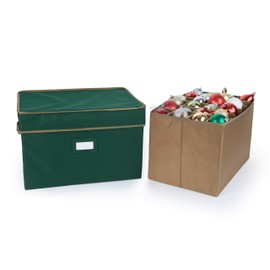 Covermates Keepsakes Adjustable Ornament Storage Box, Carrying Handles, Padded Protection - Holiday Storage, Green