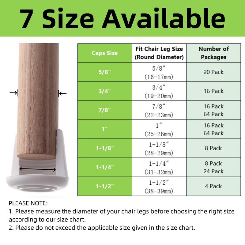 Furnigear Chair Leg Tips Caps Non-Slip Rubber Leg Tips 7/8”