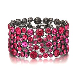 Ever Faith Women's Jewellery Rhinestone Crystal Art Deco Hollow-Out Round Elastic Stretch Bracelet for Party Prom Hot Pink Black-Tone