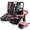 COMOWARE Pink Tool Box with 20V Drill, 120 Pcs Pink