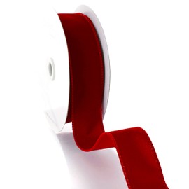 Ribbon Traditions 1.5" Wired Suede Velvet Ribbon Red - 10 Yards