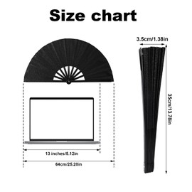 Large Folding Hand Fan, Clacking Rave Fan for Line Dancing Performance Party Outdoor & Decoration (Black Glitter)