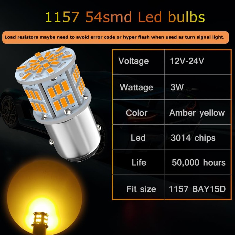Melphan-Auto 1157 Led Amber Light Bulb, 12V-24V 1157 7528 2357