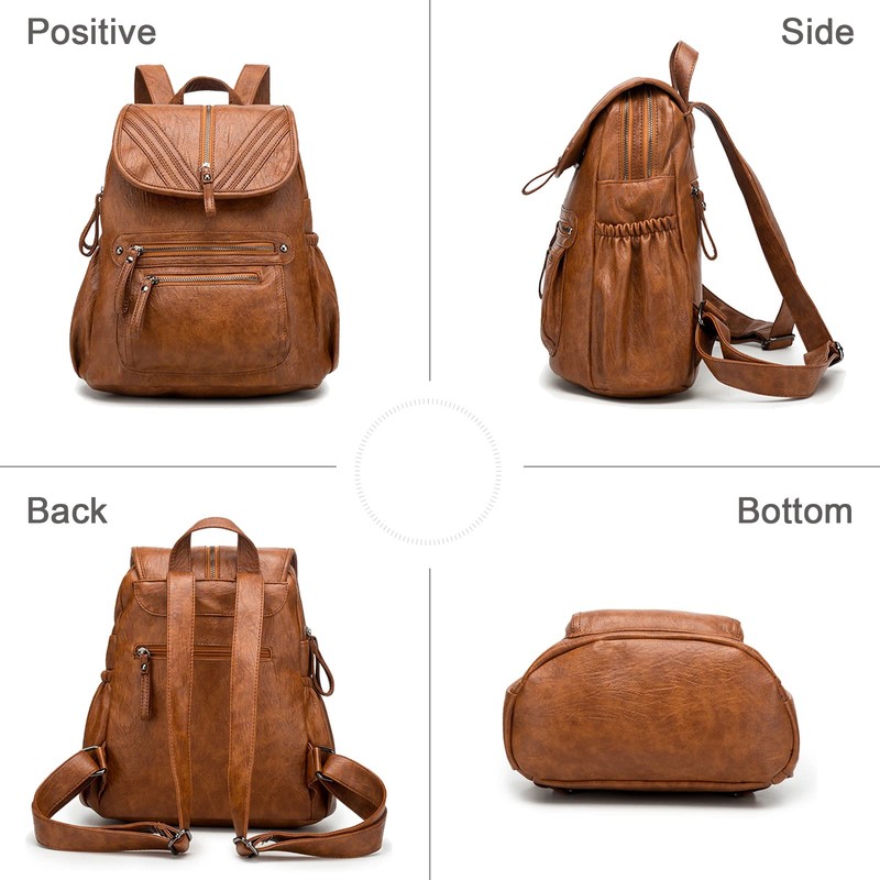 Monitika Women's Leather Waterproof Large Capacity Fashion Leisure School Backpacks,
