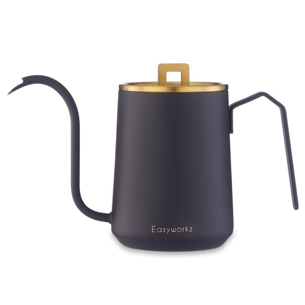 Easyworkz Gooseneck Pour Over Coffee Kettle 600ml Stainless Steel Hand Drip Coffee Pot with Long Narrow Spout,Brass Gold Black