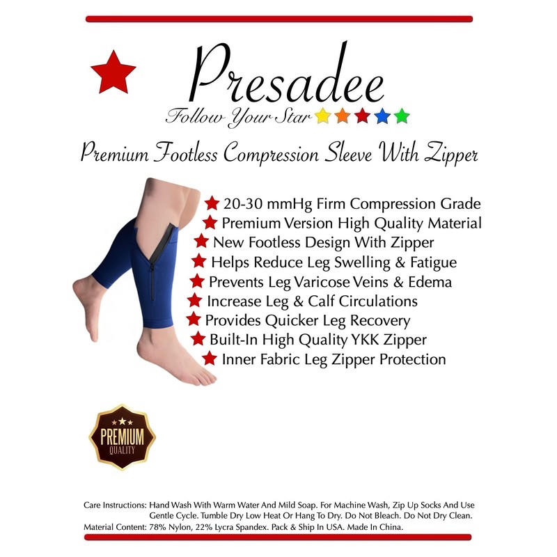 Presadee Premium Footless 20-30 mmHg Firm Compression YKK Zipper Leg