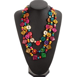 Happyyami Necklaces Aesthetic Jewelry Beaded Necklace Bohemia Beaded Necklace Layers Statement Collar Necklace for Women Gifts Shell Pendant Chunky Necklace Shell Necklace Wood Bead Necklace Earings