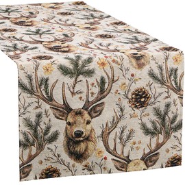 Erwin Müller Table Runner Stag Brown/Green Size 45 x 140 cm Elegant and Robust Fabric, Easy to Clean, Durable and Durable