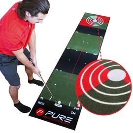 Pure2Improve 3.0 Golf Indoor/Outdoor Putting and Practice Mat with Flat Roll Out, Pure Rolling Surface, and Target Aiming Spots, 10’ X 26” (3 Meter)