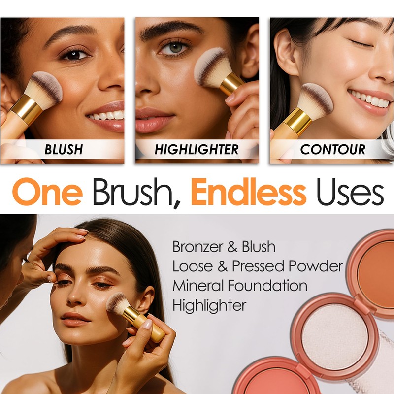 Ecoganic Kabuki Brush Fluffy Powder Brush for Loose Powder, Bronzer,