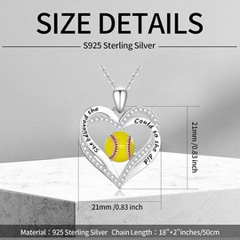 VANJAMI Softball Necklace 925 Sterling Sliver Softball Pendant Necklace Sport Softball Jewelry Gifts for Women Team Players Mom