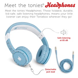 tonies Kids Headphones Wired for Toniebox, Kid-Safe Volume-Limiting Cushioned Over Ear Headphones for Listening to Audiobooks, 1.2m Cable and 3.5mm Jack, Blue