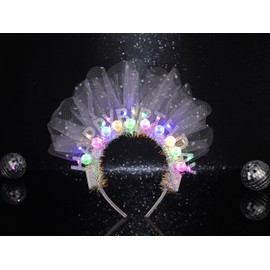 GENBREE Light Up Birthday Crown Headband Glowing Rave Party Hair Accessories for Women