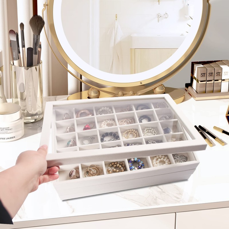 Coward Stackable Jewelry Trays Organizer Set with Clear Lid, Trays