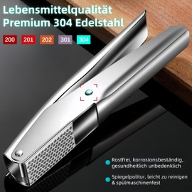 Garlic Press 18/8 Stainless Steel Upgrade Dishwasher Safe, No Peeling Needed, Garlic and Ginger Press, Upgrade Large Cavity, Garlic Press, 5 Year Warranty