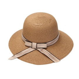 Little Girl Kids Foldable UV Protection Bowknot Wide Brim Floppy Beach Sun Visor Hats Breathable Summer Straw Hat (US, Alpha, One Size, Khaki)