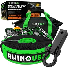 Rhino USA Heavy-Duty Recovery Gear Combos Off-Road Truck Vehicle Recovery, Best Offroad Towing Accessories - Backed for Life (20' Strap + Hitch)