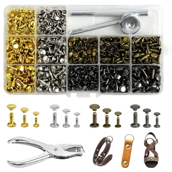 GOWTX Set of 360 Double Cap Leather Rivets, Metal Hollow