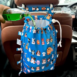 FLOCK THREE Leak-Proof Waterproof Car Trash Bag Foldable Multipurpose Trash bin Container Storage Cute Grocery Organizer Bag for Automotive Front or Back Seat in Cars SUVs and Trucks (Dog Family)