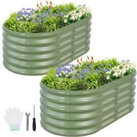 Permade Galvanized Raised Garden Bed Outdoor- 2 Pcs Raised Beds for Gardening| Metal Planter Box, Steel Raised Garden Bed Kit with Gloves for Vegetables, Flower, Herbs (4x2x1.4FT, Green)