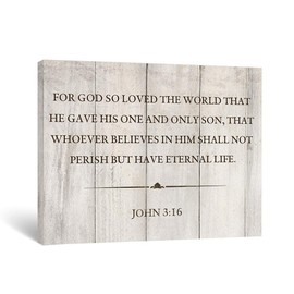 Geeignet Scripture Wall Art Inspirational Christian Artwork Bible Verse Quotes Canvas Painting Beige Picture Rustic Print John 3 16 Holy Writ Home Decor for Living Room Kitchen Bedroom, 16x12 Inch