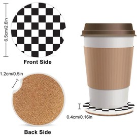 Absorbent Cup Holders Car Coasters,2 Pack Ceramic Stone Drinks Coaster Set for Women Man 2.56"(Classic Black White Checkered)