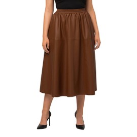 Ulla Popken Women's PU Calf Length Skirts, Earth