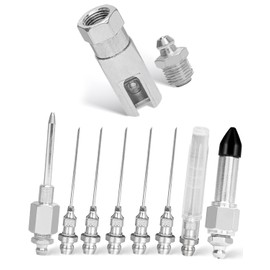 Whtawtaw 9 Pcs Grease Needle Nozzle Kit, Contain Slotted Grease Fitting Rubber Seal-Off Adapter Grease Needle Dispenser 18G Grease Needle Tips, Bearing Grease Injector Needle Accessory Tool Set