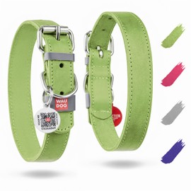 WAUDOG Long Lasting Leather Dog Collar for Large Dogs, Medium & Small Dogs - Adjustable Classic Puppy Collars for Large Breed Dogs - Boy & Girl Dog Collars with Durable Buckle, D-Ring & QR Dog Tag
