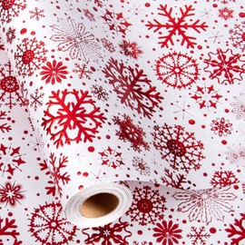Yarcony Kraft Snowflakes Wrapping Paper Roll, Christmas Wrapping Paper, Elegant 3D Embossed Red Festive Snowflakes Theme Christmas Gift Present Wrap for Holiday, Party (17 Inch X 33 Feet)