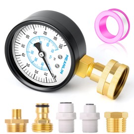 MEANLIN MEASURE 0~100Psi 3/4" Female Water Pressure kit Plus 5 adapters, 2.5" FACE DIAL Multi-Purpose Pressure Gauge kit, Hydraulic Tester,Suitable for Gardens, Water Pipes, etc