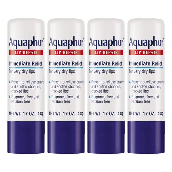 Aquaphor Aquaphor lip repair stick - soothes dry chapped lips - four(4) .17 Ounce sticks, 0.68 Ounce