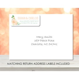 Girls Peach And Eucalyptus Mint Baby Shower By Mail Invitations, Virtual Baby Shower Invitation Card Sets With Matching Return Address Labels, Far Away Baby Shower Invitations For Girls
