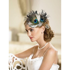 IYOU Peacock Feather Flapper Headpiece Green 1920s Gatsby Hair Clips Feastival Festival Wedding Hair Accessories for Women