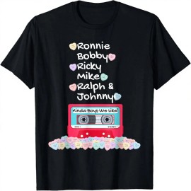 Vintage Solid Blank Design Cotton Polyester T-Shirt Featuring Ronnie Bobby Ricky Mike Ralph and Johnny Kinda Boys We LikeColor: Black, Size: 2 XL