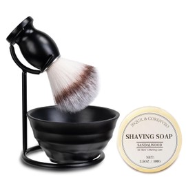 Shaving Brush Set for Men, 4pcs Synthetic Shaving Brush with Shaving Soap, Stand and Shaving Bowl