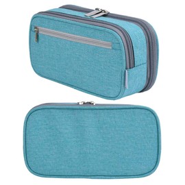 YONZONE Big Capacity Pencil Case Large Pencil Bag Pouch Pen Case Pencil Marker Holder with 3 Multi Compartments for Office Stationery Organizer Storage Makeup Bag, Light Blue