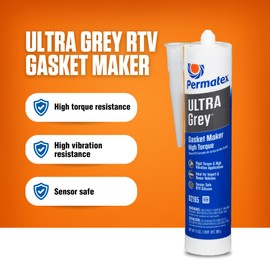 Permatex 82195 Ultra Grey Rigid High-Torque RTV Silicone Gasket Maker, Sensor Safe And Non-Corrosive, For High Torque And Vibration Resistant Applications, 13 oz