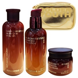Innisfree cauliflower mushroom vital 3 types (skin + lotion + cream) + GOLDEN YOUTH pouch (gold) provided / 이니스프리 꽃송이버섯 바이탈 3종구성(스킨+로션+크림)+GOLDEN YOUTH 파우치(골드) 증정