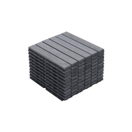10 PCS Acacia Wood Interlocking Deck Tiles-12 X12 Waterproof Outdoor Floor All Weather Use, Patio Floor Decking Tiles for Porch Poolside Balcony Backyard, All-Weather Use, Stripe Pattern, Gray