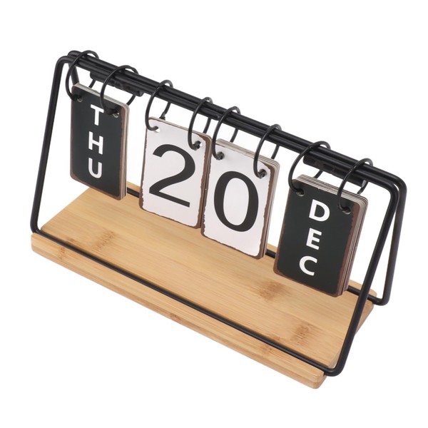 Jeanoko Desk Flip Calendar Iron Frame Wood Base Standing Perpetual