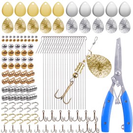 Fishing Spinner Lure Making Kit, 141pcs DIY Spoon Rigs Spinnerbaits Acceessoires with Plier Spinner Blade Clevis Treble Hooks Beads Spinner Making Supplies Tackle