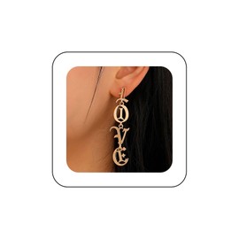Yienate Long Letters Love Earrings Gold Long Tassel Initial Love Drop Earrings Creative Letters Dangle Earring Statement Exaggerated Prom Earrings Jewellery Gift for Women Girls, Metal