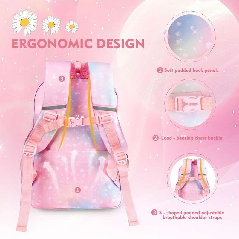 QJHEC Kawaii Rainbow Backpack for Girls – Cute Starry School