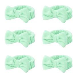 Casoty 6 Pcs Green Spa Headbands, Skin Care Headband, Soft Coral Fleece headbands for makeup, Bow Hair Band for Face Washing Shower Skin Care Yoga