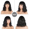 Pelucas Para Mujer Ondulada Corto Pelo Negra Cabello Natural